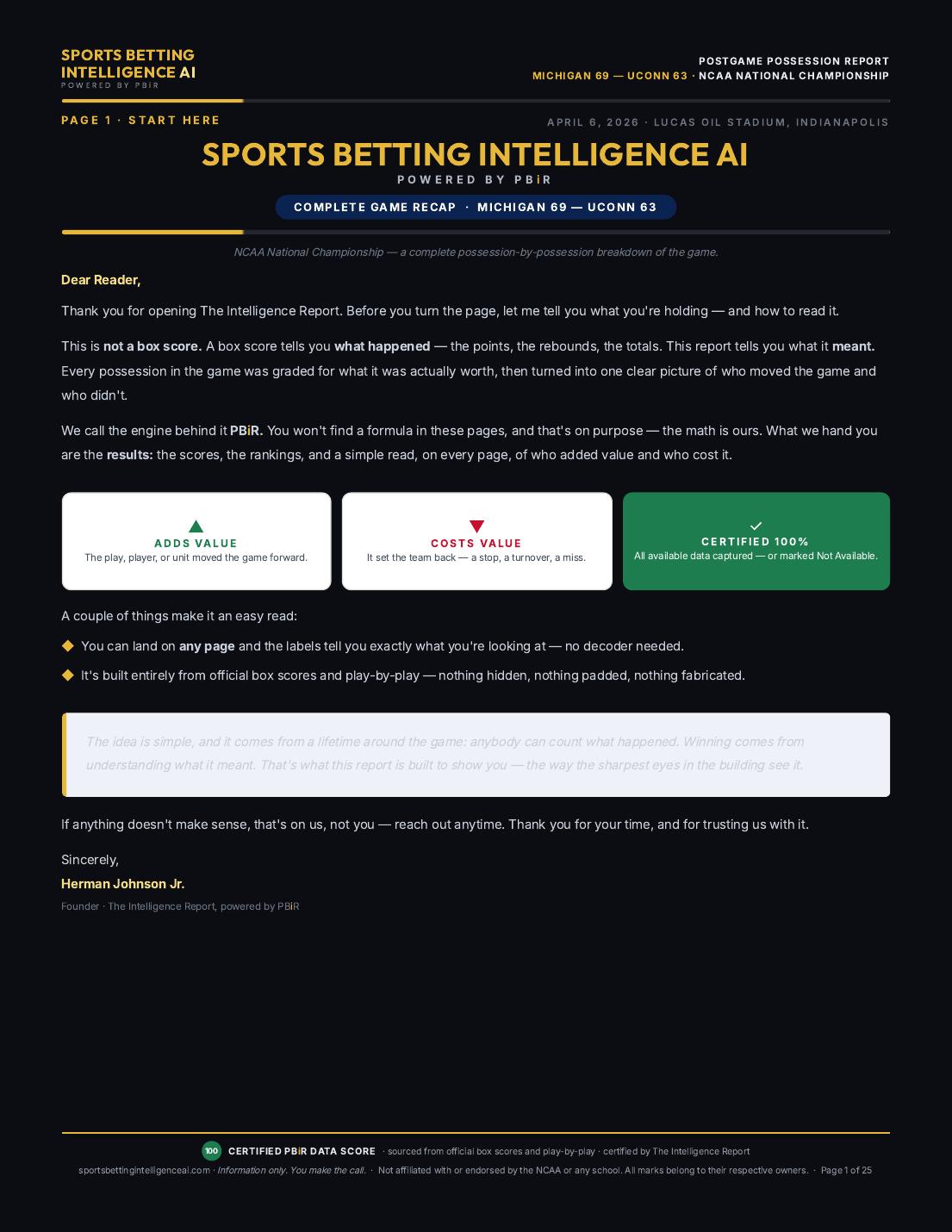 Sports Betting Intelligence Report — cover